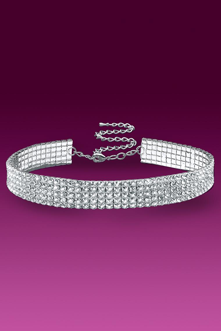 J-163 5 Row Rhinestone Adjustable Stretch Choker.