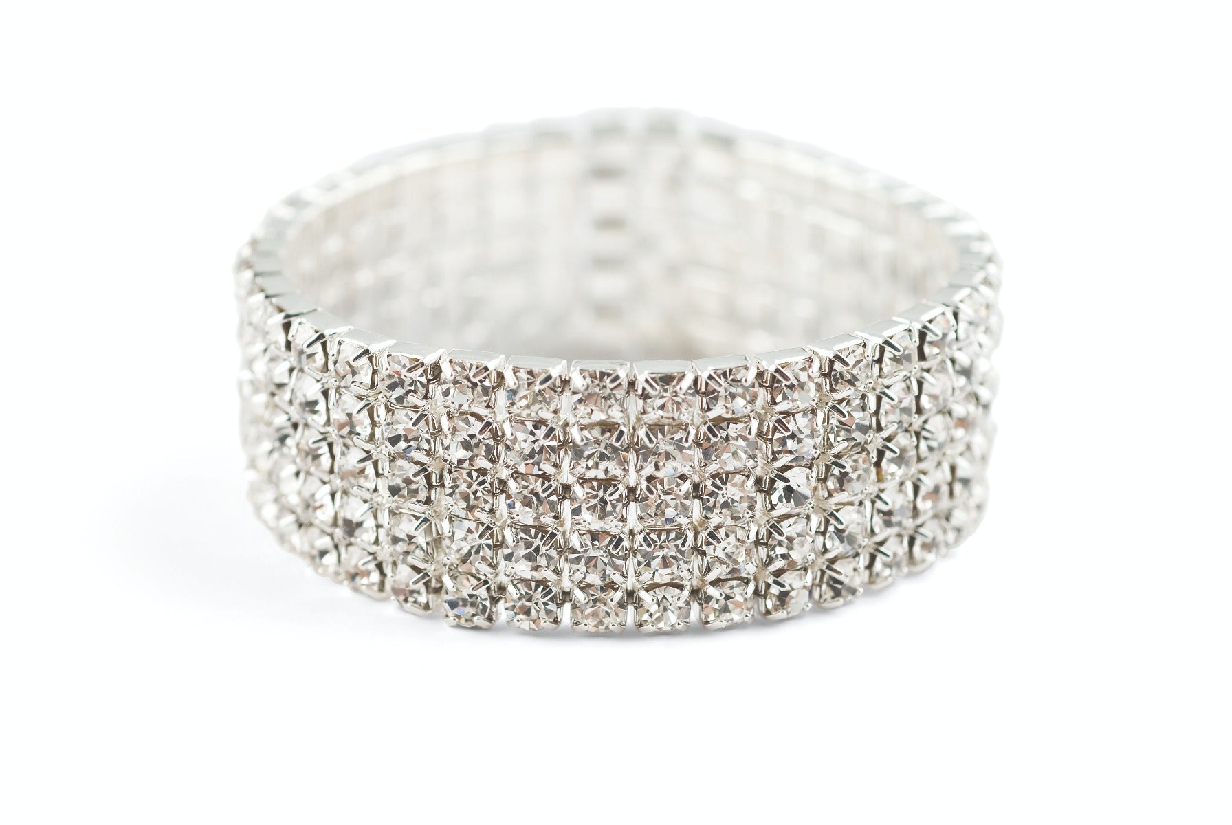 J-164 5 Row Clear Rhinestone Stretch Bracelet.