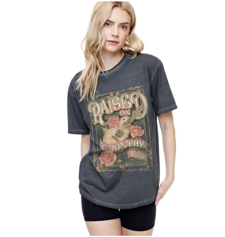 Zutter Black Lunar Pigmented Raised On Country Boyfriend Fit Women's Tee Shirt K7755-2248-BLK