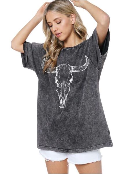Zutter Black Vintage Acid Wash  Longhorn Tee K7777-2938