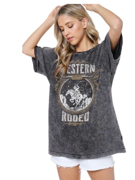 Zutter Black Western Rodeo Tee Acid Wash K7777-8182