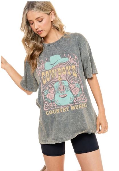 Zutter Cowboys and Country Music Denim Vintage Acid Wash Women's Tee Shirt K7777-2003-DEN