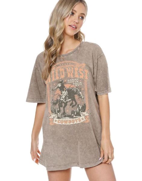 Zutter Mocha Wild West Vintage Acid Wash Women's Tee Shirt in Curvy Sizes K7777X-8494