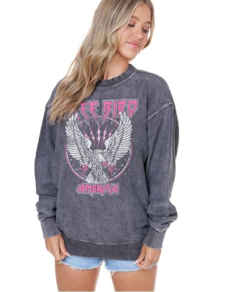 Zutter Ash Black Free Bird Women's Corduroy Sweatshirt K8311-8185-AB