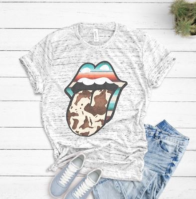 Rockledge Design Co. Stripe Cow Print Serape Ladies Western Tee SSCT-ASH