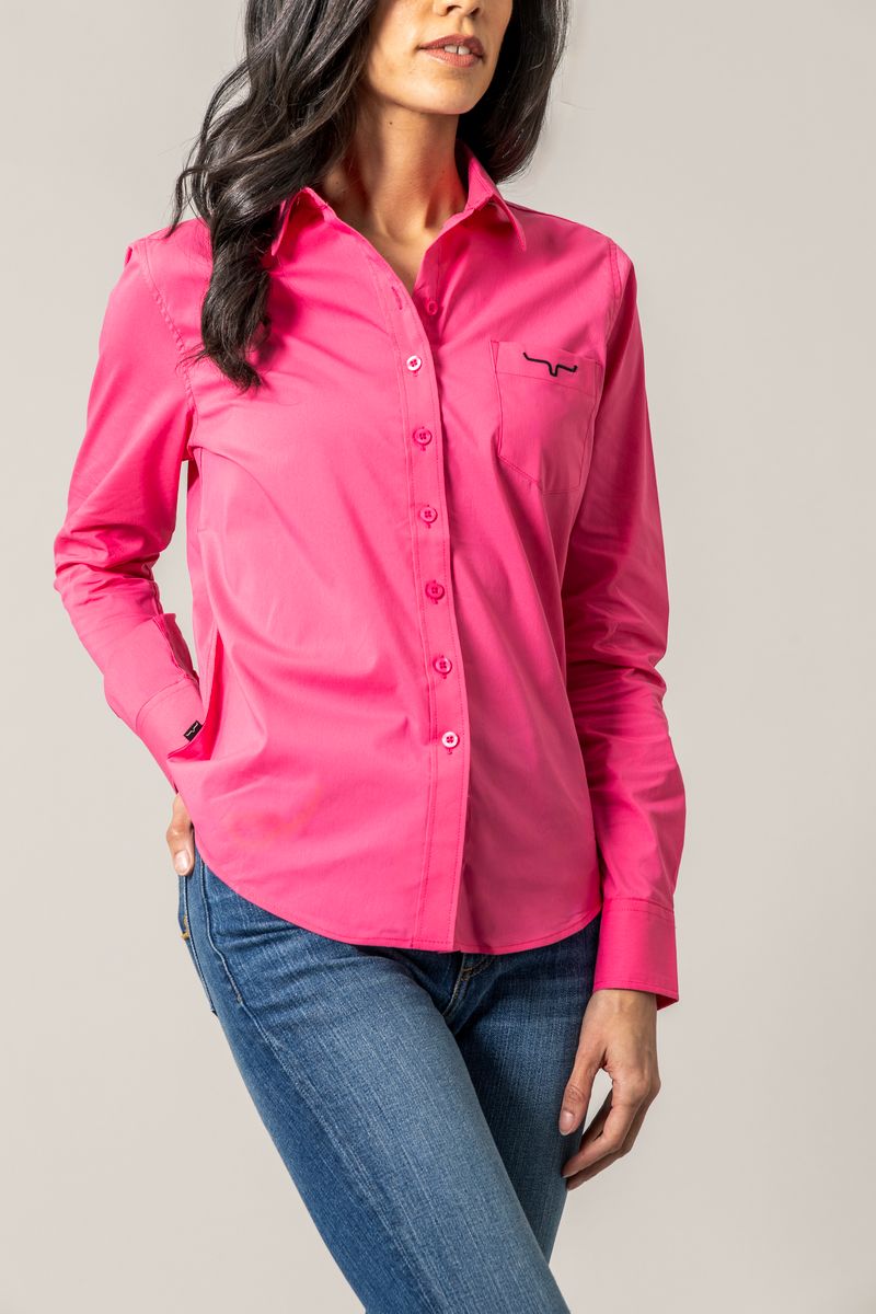 Kimes Ranch Pink KR Team Women's Longsleeve Button Front Shirt WTO000011PE005