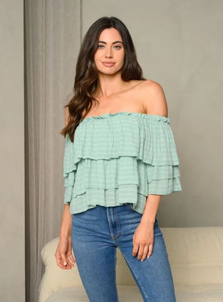 Sage Womens Off Shoulder Ruffle Top L-6-B-T-3223-SAG