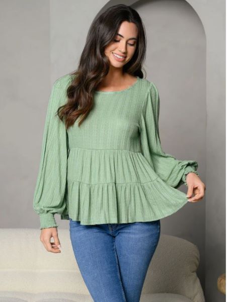 Sage Long Sleeve Tiered Peplum Womens Top L-9-A-KT84150-0