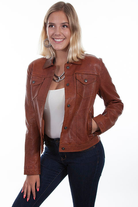 Scully Cognac Leather Womens Jean Jacket L1031 **ONLINE ONLY