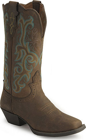 L2552  Distressed Brown Square Toe Justin Womens Western Cowboy Boots