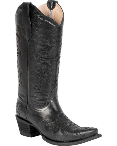 Circle G from Corral Boots Cross Embroidered Snip Toe Black Womens Western Boots L5060
