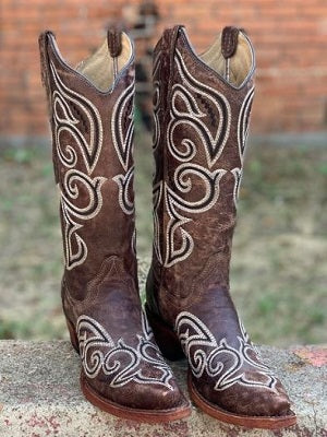 Corral Women's Brown Boot with Black & Ivory Stitch Pattern L5535