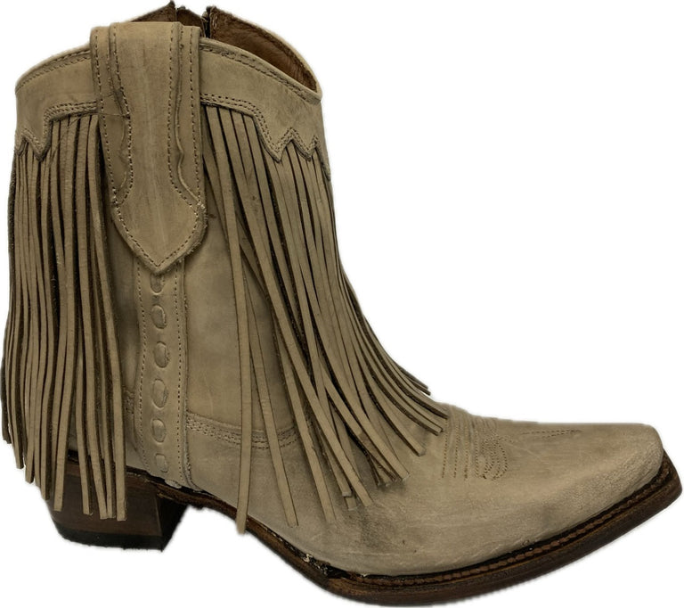 Circle G Distressed Brown Leather Fringe Ankle Cowboy Boot  Circle G Brown Ankle Booties with Fringe Size 9 Boho Fringe Side Zip main image 2