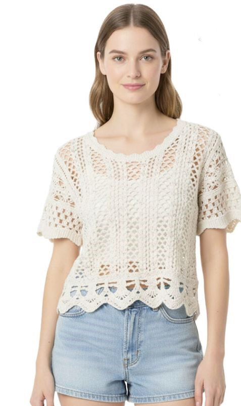 Azz Trading White Crystal Crochet Women's Top LA163-WHITE