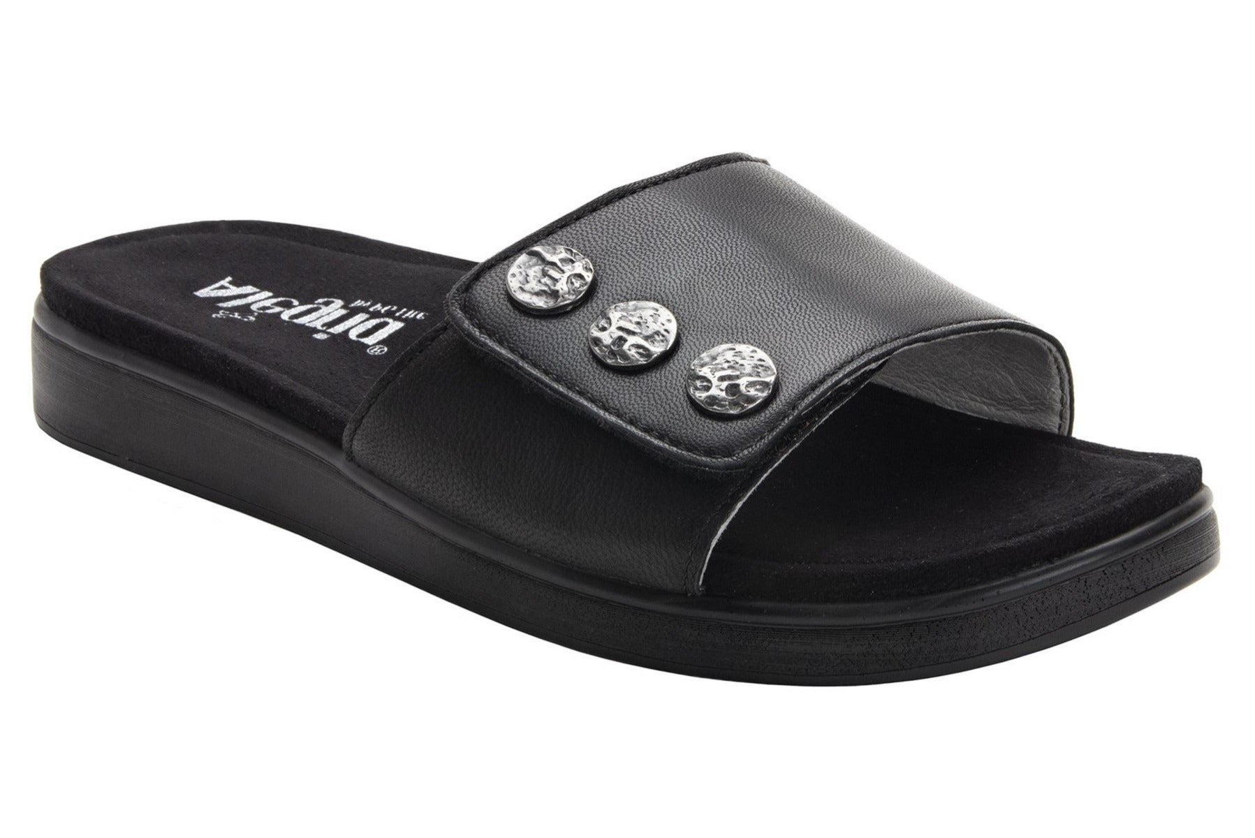 Alegria Black Lilie Womens Adjustable Strap Slide On Sandals LIL-601