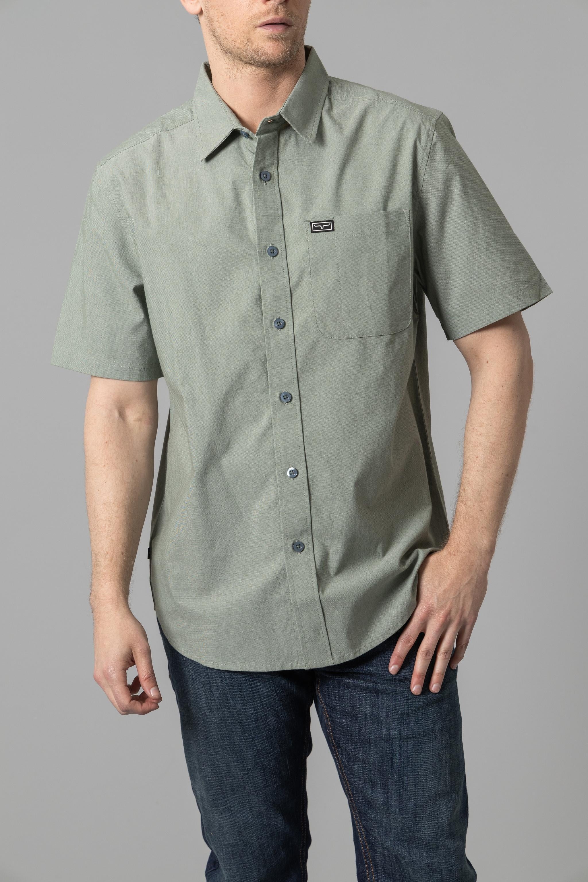 Kimes Ranch Sage Linville Men's Collared Short Sleeve Button Front Dress Shirt MDS0000023GN009
