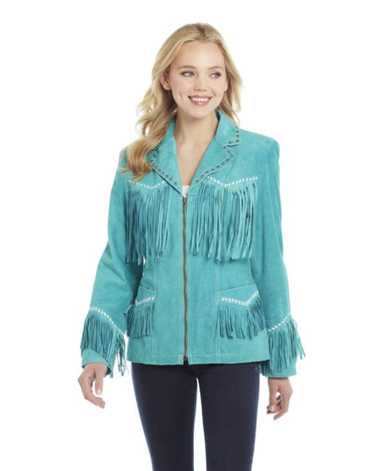 Cripple Creek Turquoise Women's Suede Studded Zip Front Women's Suede Hip Jacket LL20661-15