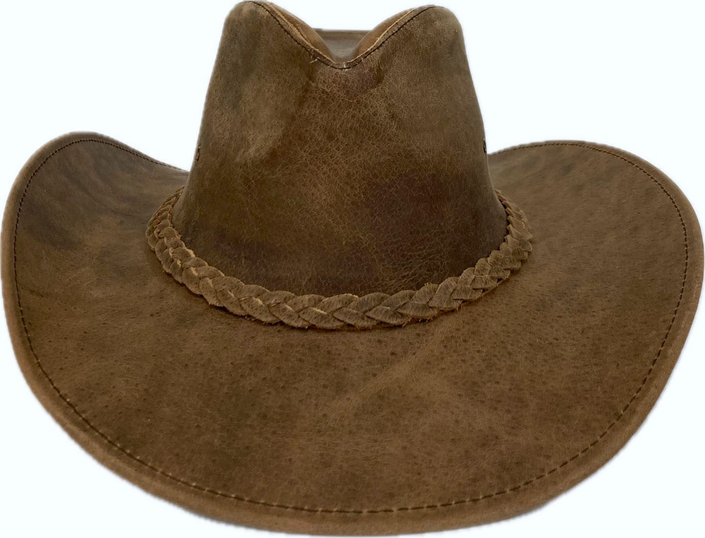 London Milan by Lebo's Distressed Brown Crazy Red Men's Hat with Braided Hatband LM-REDBRAID