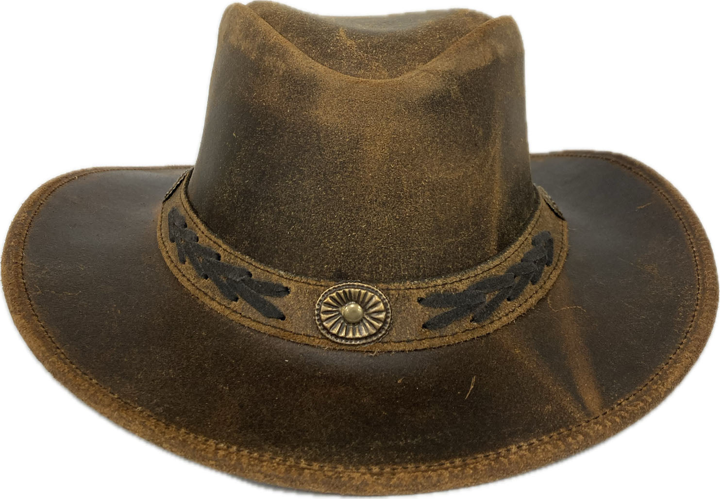 London Milan by Lebo's Distressed Tan Leather Crazy Western Hat LM-T92