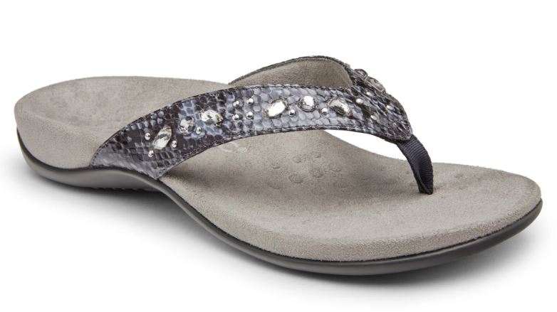 Vionic Slate Grey Snake Lucia Toe Post Womens Sandals