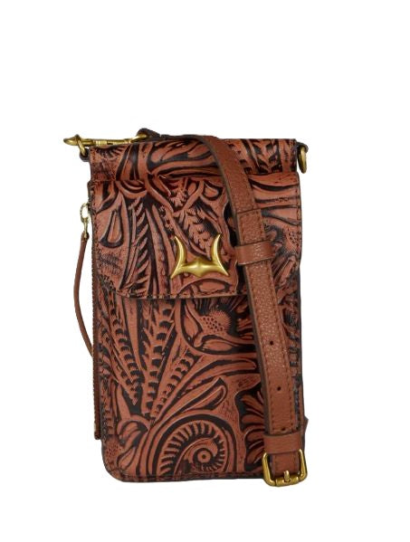 Loyal West Brown Shell Phone Bag In Hand Finished Embossed Leather LW-S25-235
