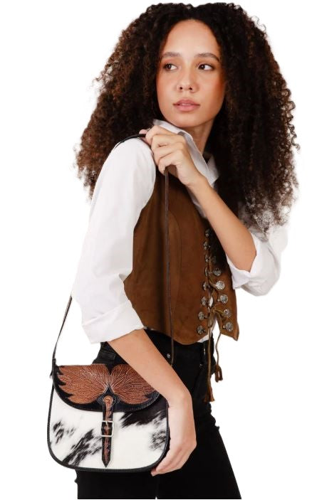 Loyal West Aurelia Mini Bag with Black Handtooled Leather and Cowhide LW-SS25-050-CB