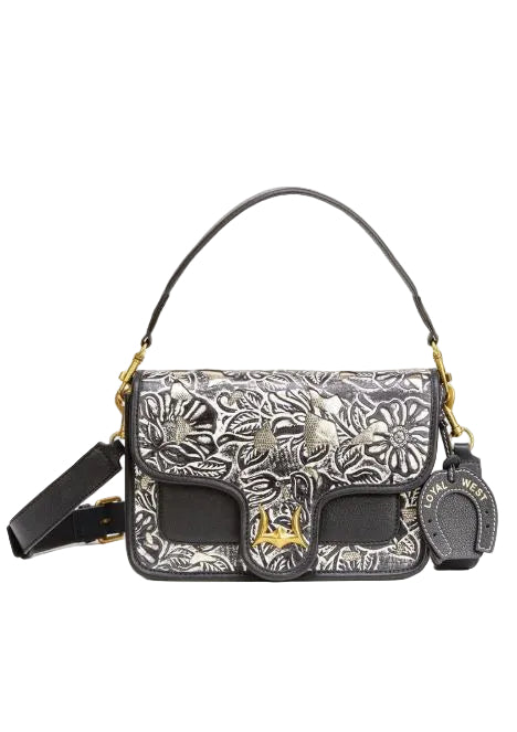Loyal West Black Floral leather & Glossy Calfskin Shell Medium Purse LW-SS25-116-CB