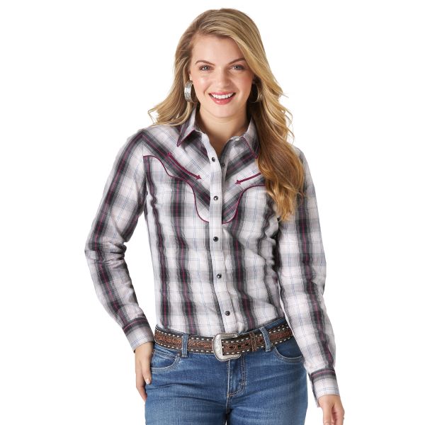 Wrangler Ladies Long Sleeve Fancy Yoke Snap Plaid Western Shirt LW4007W