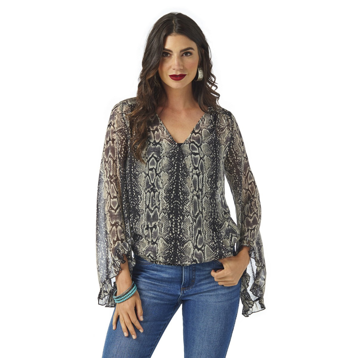 Wrangler Reptile Print Fashion Long Sleeve Womens Shirt LW5153M