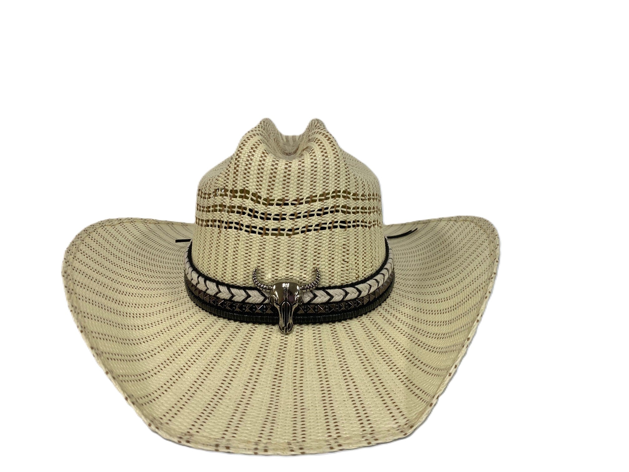 Lebo's Natural Bangora Straw Hat with Longhorn 3 layer hatband MB03 NAT