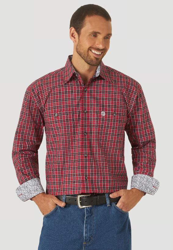 Wrangler Red/Black George Strait Long Sleeve Button Down Mens Shirt MGSX818