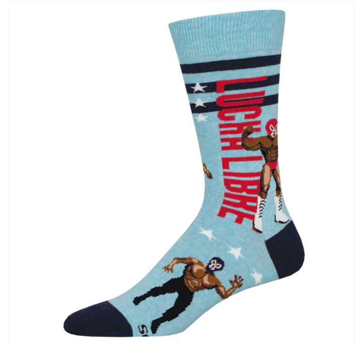 Socksmith Blue Heather Lucha Libre Men's Crew Socks MNC2732-BHT