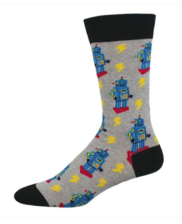 Socksmith Light Grey Charge of thte Robots Men's Crew Socks MNC3498-LGH