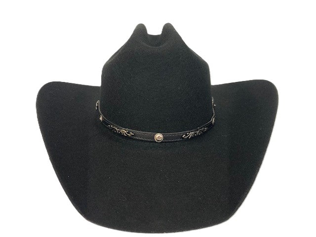 Dallas Hats Black Hat with Black Leather Hatband with Silver Conchos MON2-3X-BK39