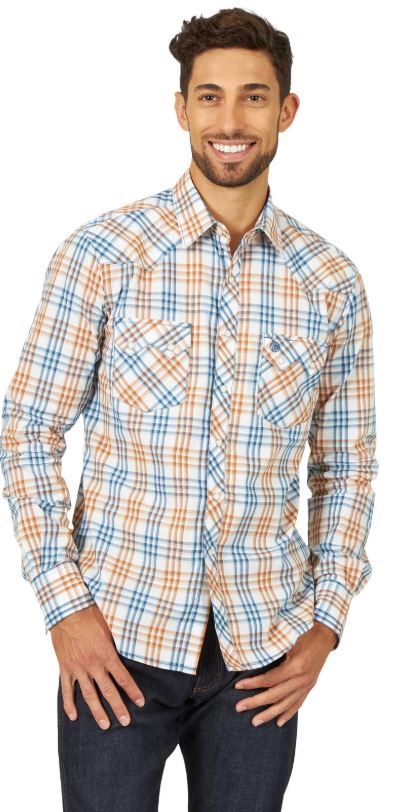 Wrangler Blue/Brown Retro Mens Long Sleeve Shirt MVR472M