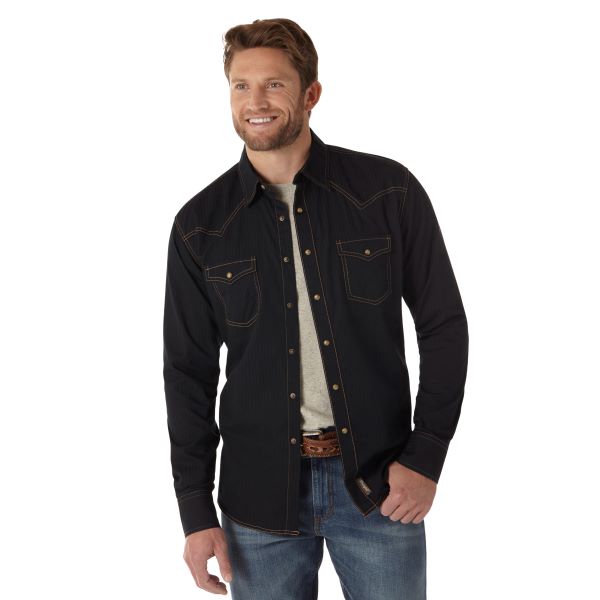 Wrangler Black Retro Long Sleeve Mens Western Snap Shirt MVR532X
