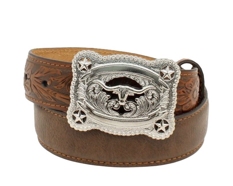 Nocona Brown Boy's Belt with Longhorn and Stars Buckle N4428602