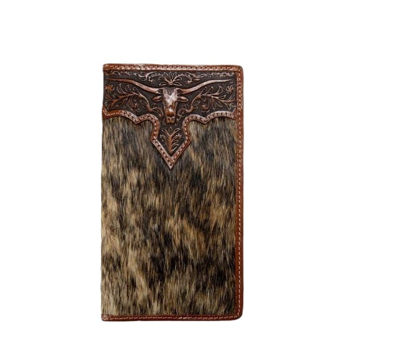 Nocona Brown Embossed Longhorn Overlay Rodeo Style Wallet N500048202