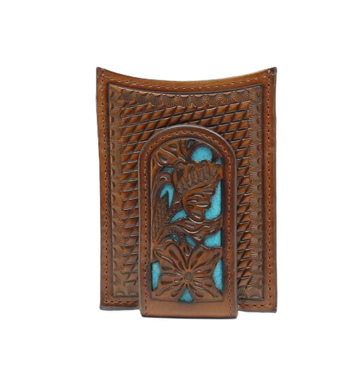 Nocona Money Clip Wallet with Floral Overlay and Round Concho N5426527