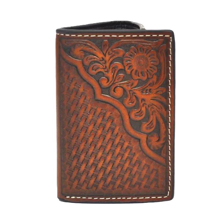 Nocona Brown Tooled Leather Trifold Wallet N5446608