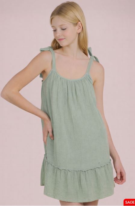 Very J Sage Women's Shoulder Tie Mini Dress ND31743-SAGE