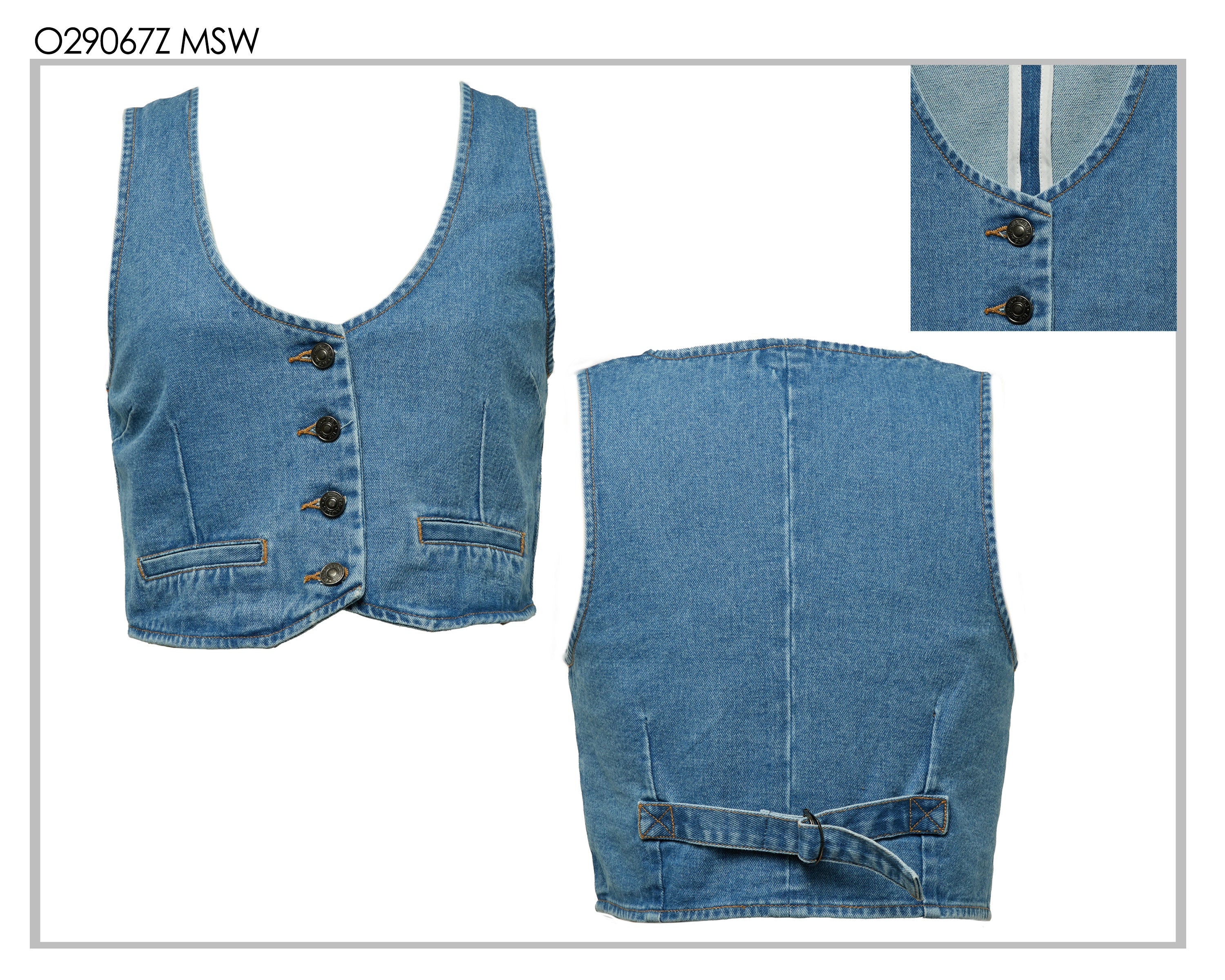 Denim Light Wash Western Crop Vest O29067Z-MSW