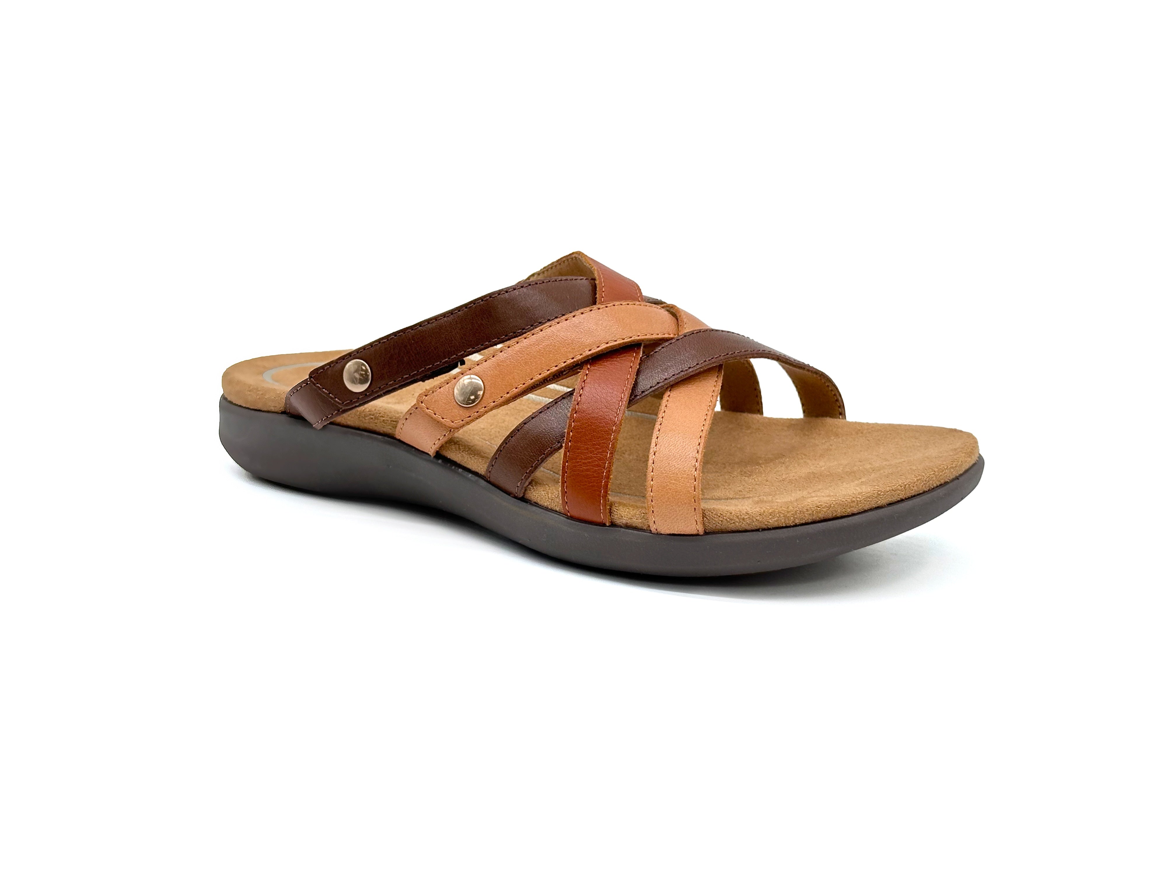 Aetrex Tan Multi Kasey Women's Adjustable Slide Sandals OP1303