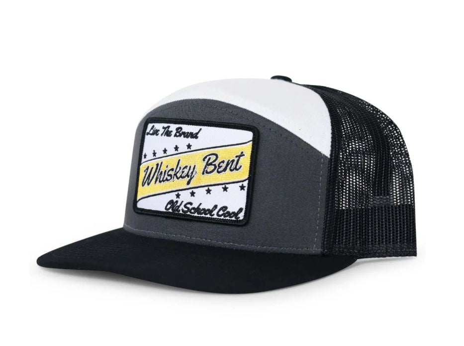 Whiskey Bent Hat Co. Grey, Black, White OSC 7 Panel Cap with Patch OSC 7 PANEL