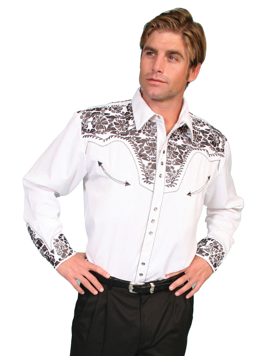 Scully Pewter Men's Long Sleeve Snap Front Tooled Embroidered Shirt  P-634