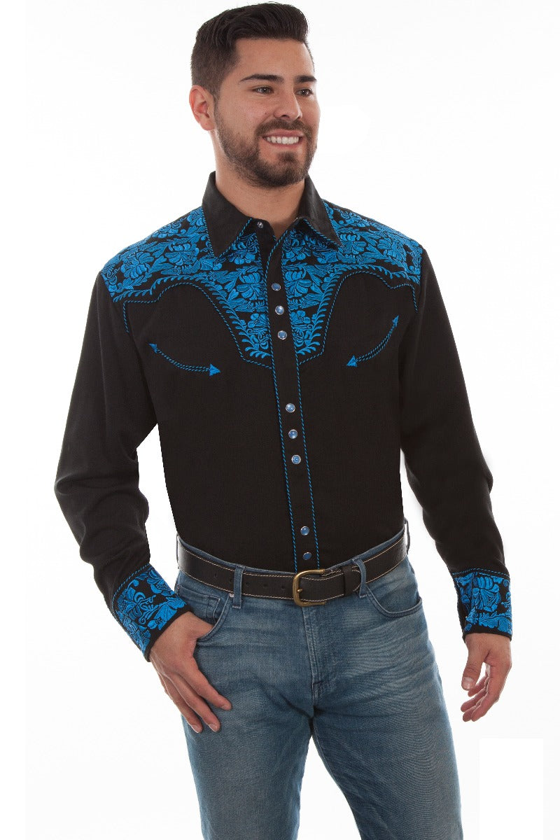 Scully Royal Men's Long Sleeve Snap Front Tooled Embroidered Shirt  P-634