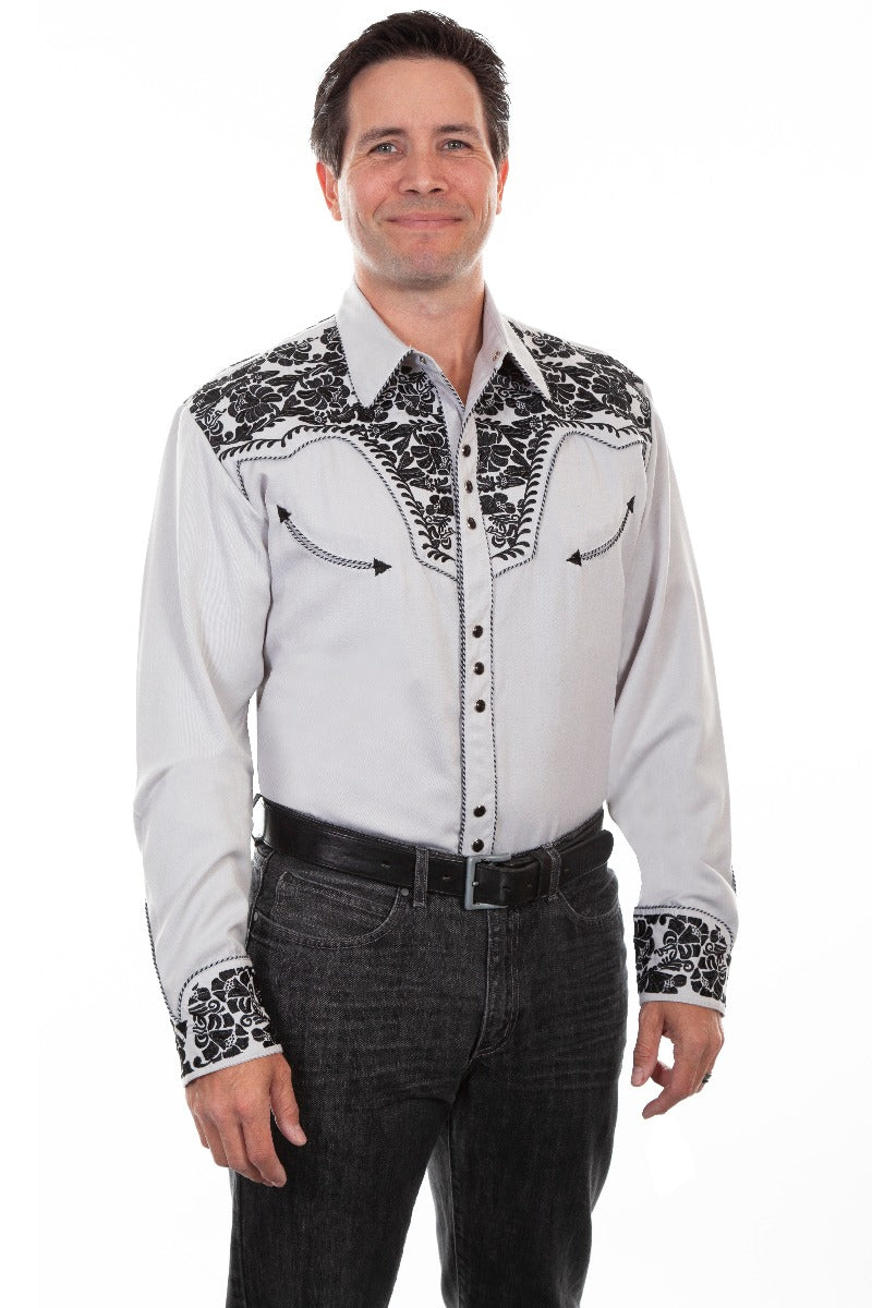 Scully Steel Men's Long Sleeve Snap Front Tooled Embroidered Shirt  P-634