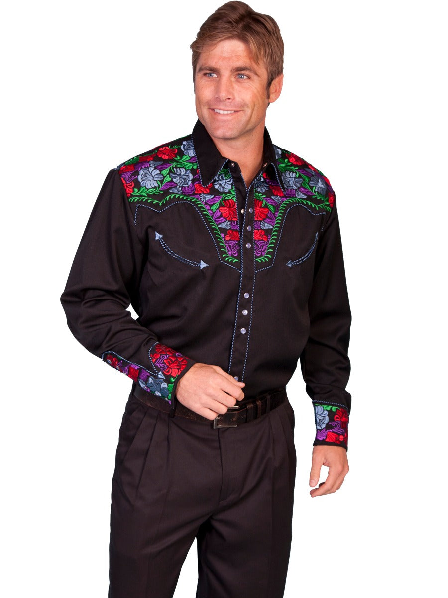Scully Floral Tooled Embroidered Snap Front Shirt  P 634C BLU   ***Online Only