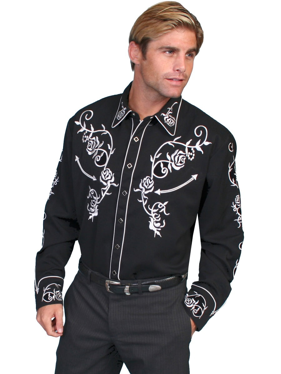 Scully Floral Embroidered Snap Front Shirt   P706 JET   ***Online Only