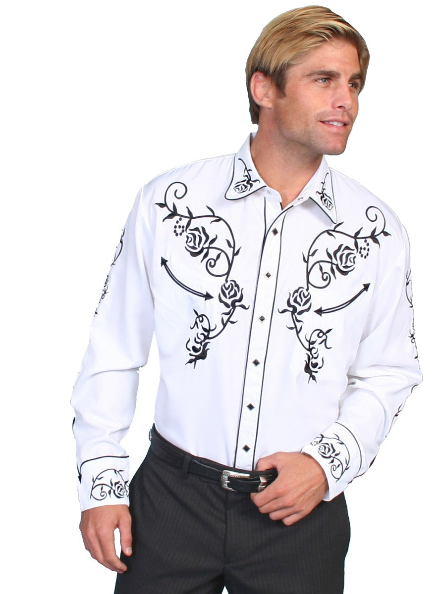 Scully Floral Embroidered Snap Front Shirt   P706  WHT   ****Online Only